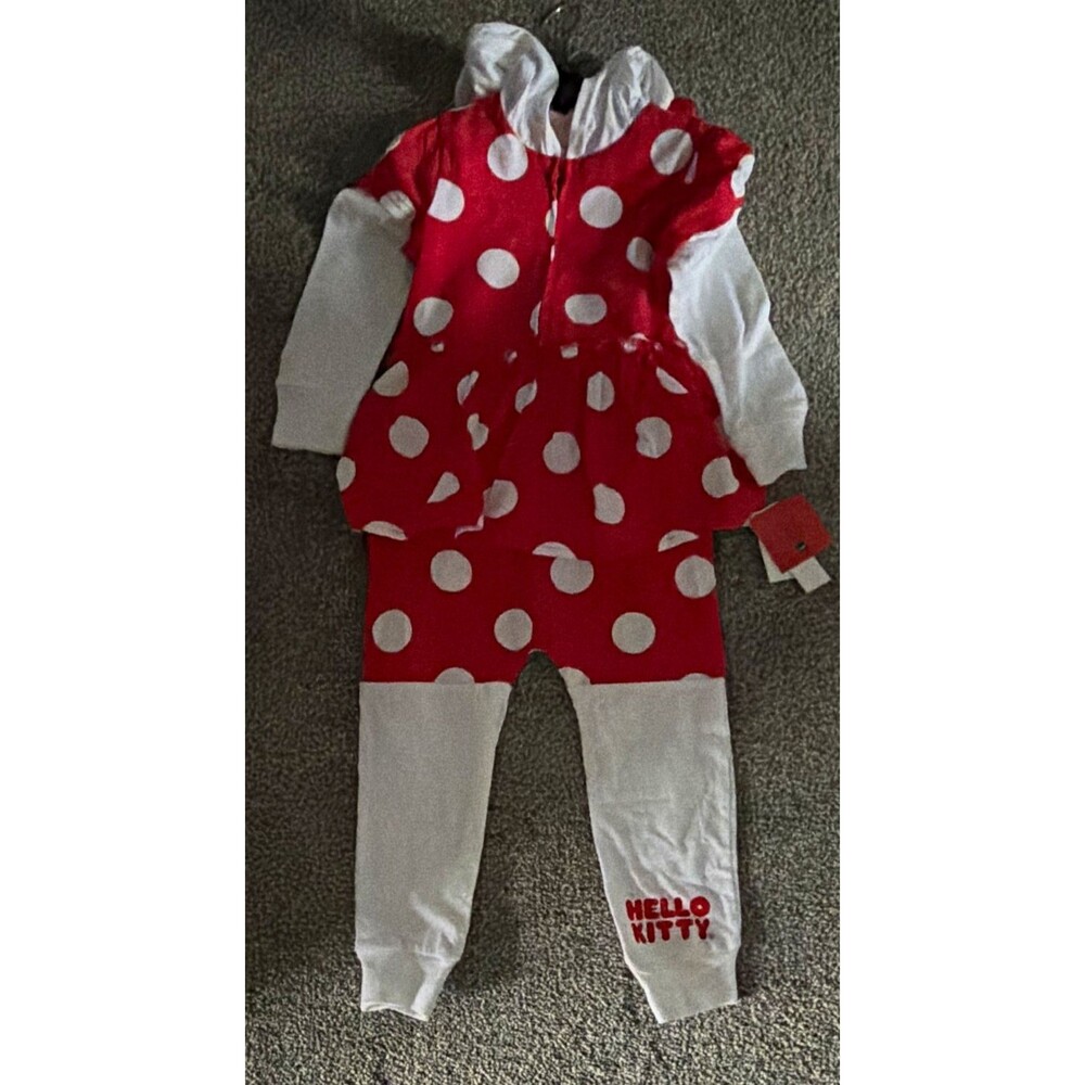 Hello Kitty Girls Red/White Polka Dot Hooded Jumpsuit Costume Size 4T NWT A4